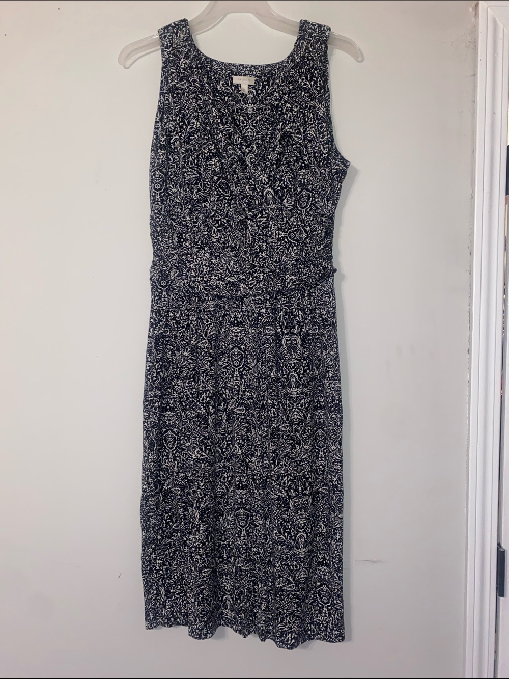 Talbots Black & White Sleeveless Printed Midi Dress